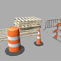 Traffic Cones Wooden Pallets Metal Barriers And Road Closed Signs At Construction Site