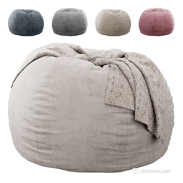Comfortable Light Gray Bean Bag Sofa Stool With Patterned Blanket And Various Color Choices 3d model 