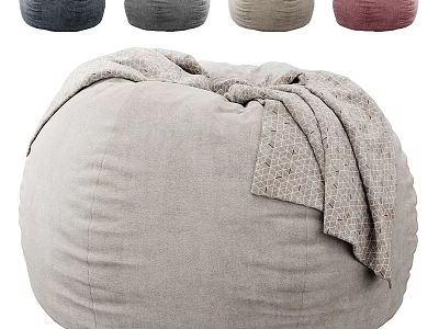 Comfortable Light Gray Bean Bag Sofa Stool With Patterned Blanket And Various Color Choices 3d model