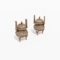 Ornate Traditional Bronze Incense Burners With Carved Lids And Three Legs