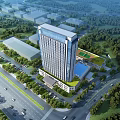 Modern Office Building Exterior Design With Green Landscaping Parking And Road Surroundings
