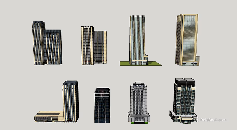 Modern Office Buildings Architectural Designs With Glass Facades And Various Heights 3d model 