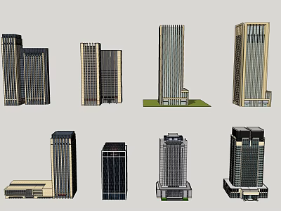 Modern Office Buildings Architectural Designs With Glass Facades And Various Heights 3d model