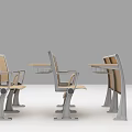 Modern Public Chairs With Wooden Seats Metal Frames And Attached Tablet Arms