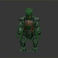 Sci Fi Armored Creature With Black Exoskeleton And Red Accent Patterns