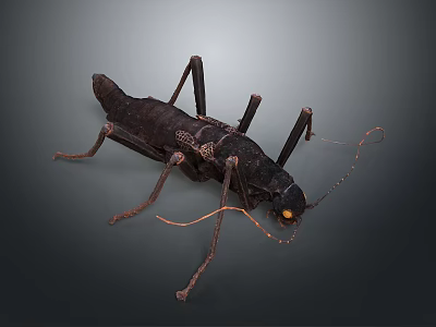 Detailed Black Insect With Long Antennae And Yellow Eyes On Dark Background 3d model