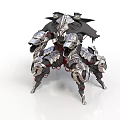Detailed Mechanical Armored Creature With Multiple Limbs Silver Armor And Black Cloak 3d model