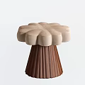 Modern Beige Petal Shaped Stool With Brown Ribbed Wooden Base Design