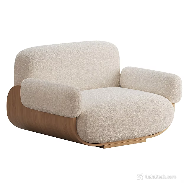 Modern Minimalist Single Seater Sofa with Plush Fleece Upholstery Rounded Armrests Backrest and Wooden Base 3d model 