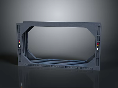 Sci Fi Gate Design Featuring Gray Frame Side Control Panels and Indicator Lights 3d model