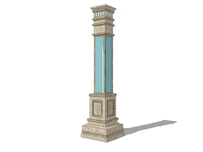 Classic Outdoor Light Pillar With Stone Base And Blue Glass Panel Design 3d model