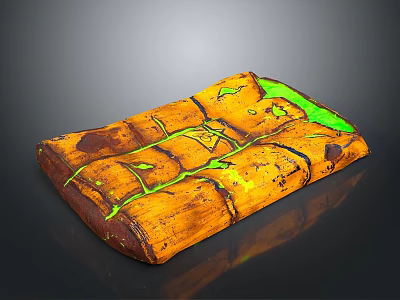 Vibrant Yellow Decorative Cushion With Green Accent Lines And Distressed Texture 3d model