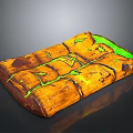 Vibrant Yellow Decorative Cushion With Green Accent Lines And Distressed Texture