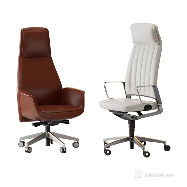 Modern Office Chair Design with Brown and White High Back and Wheels 3d model 
