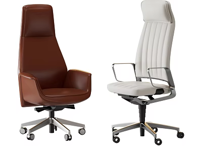 Modern Office Chair Design with Brown and White High Back and Wheels 3d model
