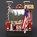Red FDNY Fire Truck With Ladder Water Tank And Number 69