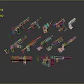 Various Weapon Models Featuring Different Types In Floating 3D Display Design 3d model