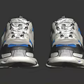 Stylish White Gray Blue Color Block Sneakers With Thick Sole And Lace Up Design