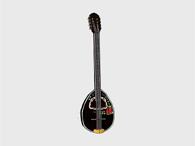 Musical Instrument Art Supplies with Black Body and Hand Painted Floral Patterns 3d model