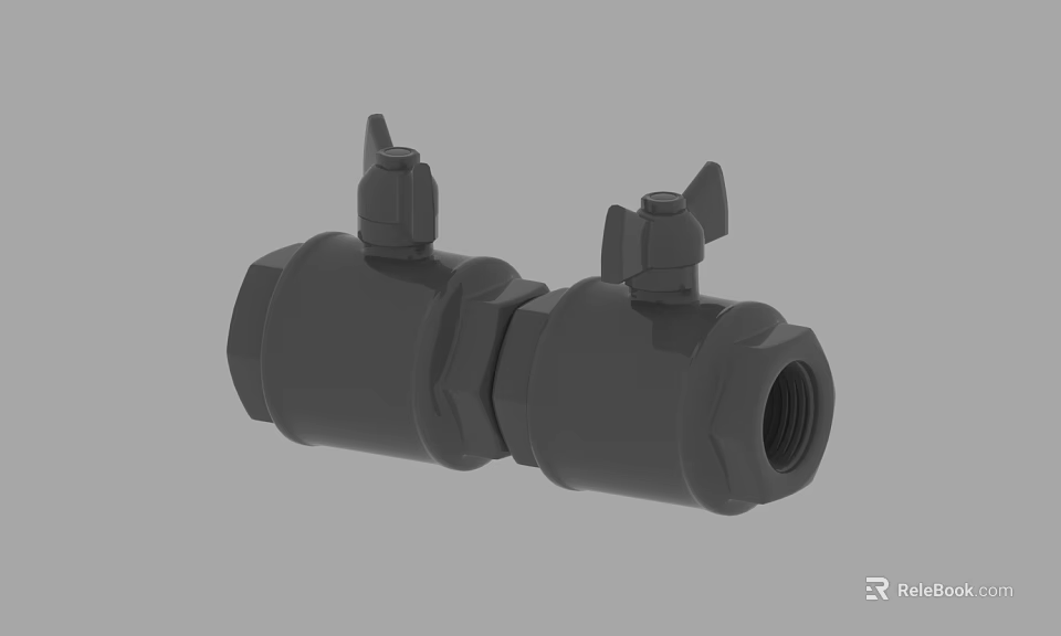 Double Ball Valve Fitting With Two Handles And Threaded Ends 3d model 