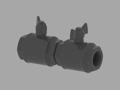 Double Ball Valve Fitting With Two Handles And Threaded Ends 3d model
