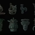 Traditional Chinese Ceramic Vessels With Various Ornate Sculpted Shapes And Intricate Designs