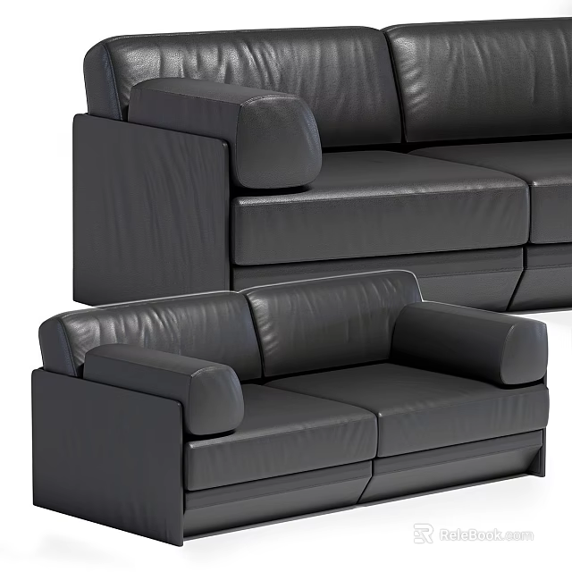 Black Leather Sofa Set With Modern Design And Comfortable Seating Options 3d model