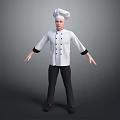Game Movie Chef Character 3D Model Standing In White Uniform With Chef Hat