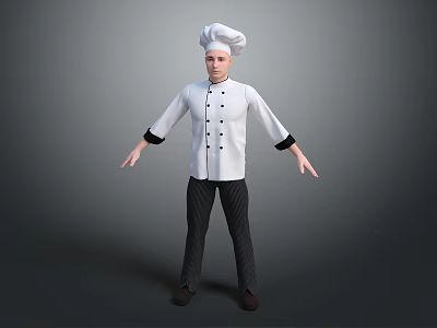 Game Movie Chef Character 3D Model Standing In White Uniform With Chef Hat 3d model