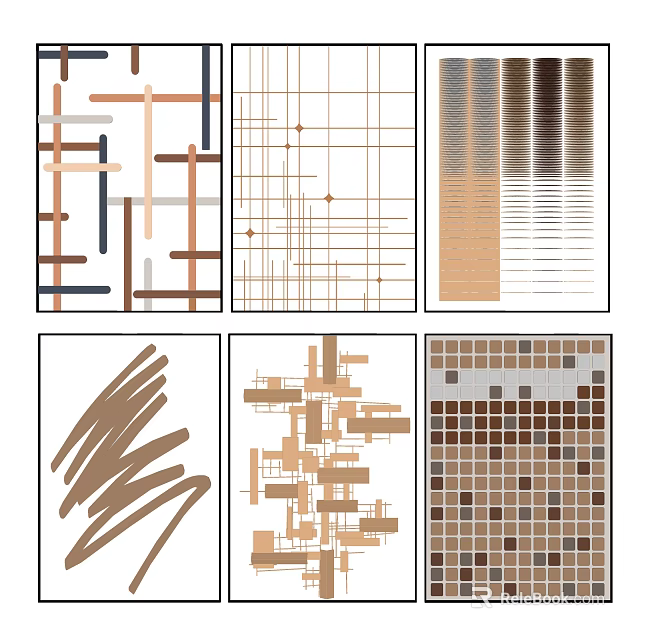 Abstract Wall Art Featuring Crossed Lines Grid Patterns Gradient Tones Brushstroke Textures And Geometric Blocks 3d model