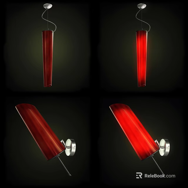 Modern Red Lighting Combination with Pendant Lights and Wall Sconces Glass Shades 3d model 