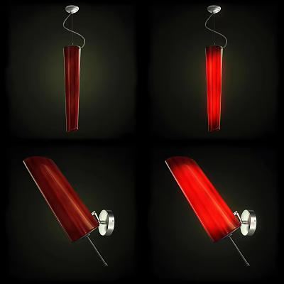 Modern Red Lighting Combination with Pendant Lights and Wall Sconces Glass Shades 3d model