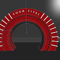 Event Entrance Gate Red Curved Design With White Stripes and Text
