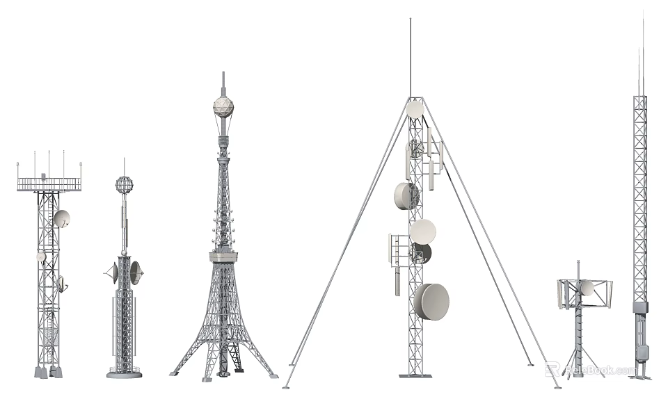 Industrial Communication Tower Equipment With Satellite Dishes Antennas And Metal Structures 3d model 