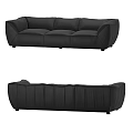 Modern Black Velvet Three Seater Sofa With Tufted Design And Sleek Lines