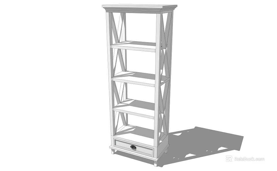 White Modern Bookcase With Multi tiered Shelves And Bottom Drawer Storage Design 3d model