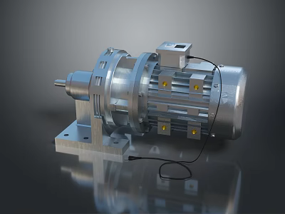 Industrial Metal Mechanical Component with Electric Motor Reducer Housing Mounting Base and Connected Wiring 3d model