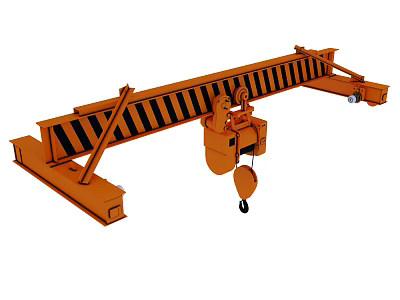 Industrial Heavy Duty Crane with Orange Beam Hoist Hook and Warning Stripes 3d model