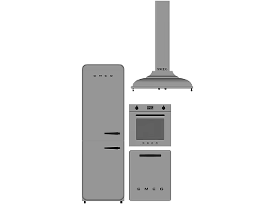 Modern Kitchen Interior With Refrigerator Freezer Oven And Range Hood Appliances 3d model