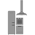 Modern Kitchen Interior With Refrigerator Freezer Oven And Range Hood Appliances