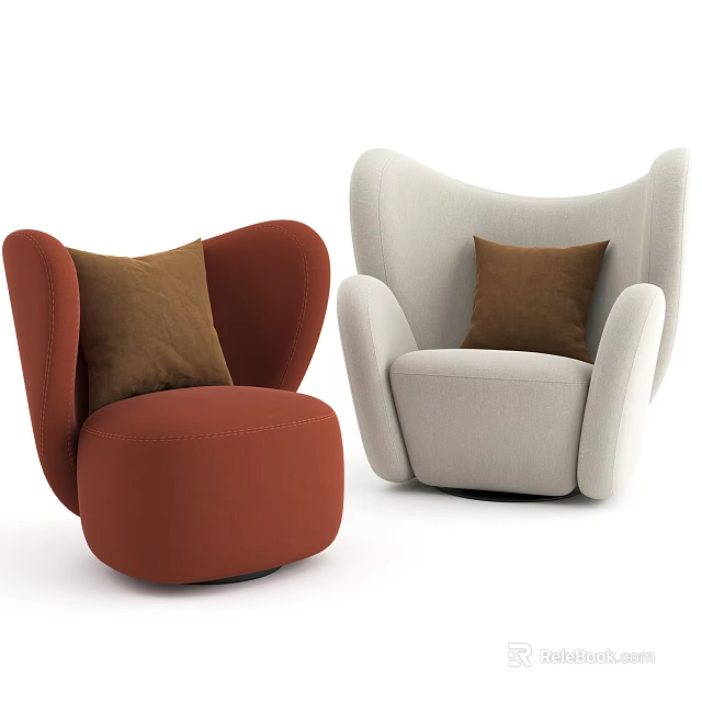 Modern Red and Beige Single Sofa with Brown Cushion and Contemporary Design 3d model