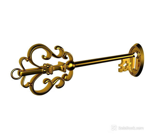 Elegant Luxury Golden Key Shaped Jewelry With Ornate Intricate Decorative Patterns 3d model 
