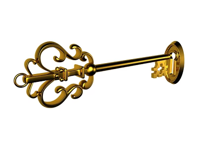 Elegant Luxury Golden Key Shaped Jewelry With Ornate Intricate Decorative Patterns 3d model