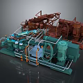 Green And Brown Industrial Machinery Setup With Pipes Control Panels And Metal Frames