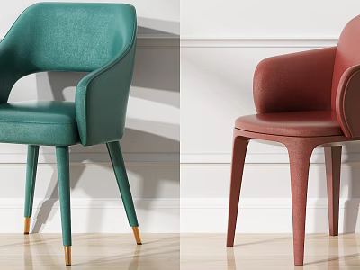 Modern Green and Red Single Chair with Armrests Slim Legs and Gold Accents 3d model
