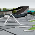 Modern Sales Office Building Design With Curved Roof Landscaped Gardens And Water Features