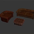 Red Leather Sofa Set With Two Seater Sofa Single Armchair And Ottoman 3d model