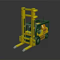 Yellow and Green Forklift with Front Forks Mechanical Frame and Cabin