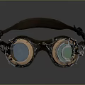 Steampunk Style Leather Goggles With Copper Frames And Green Lenses 3d model