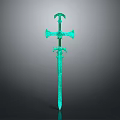 Green Decorative Sword With Ornate Handle And Blade 3D Rendered Design On Dark Background